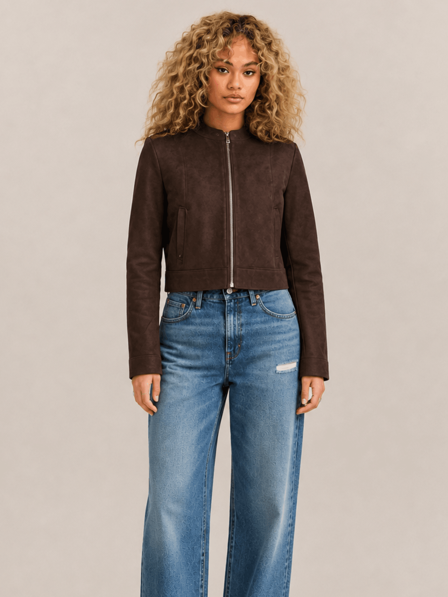 Women's Sadler Bitter Brown Fitted Suede Jacket
