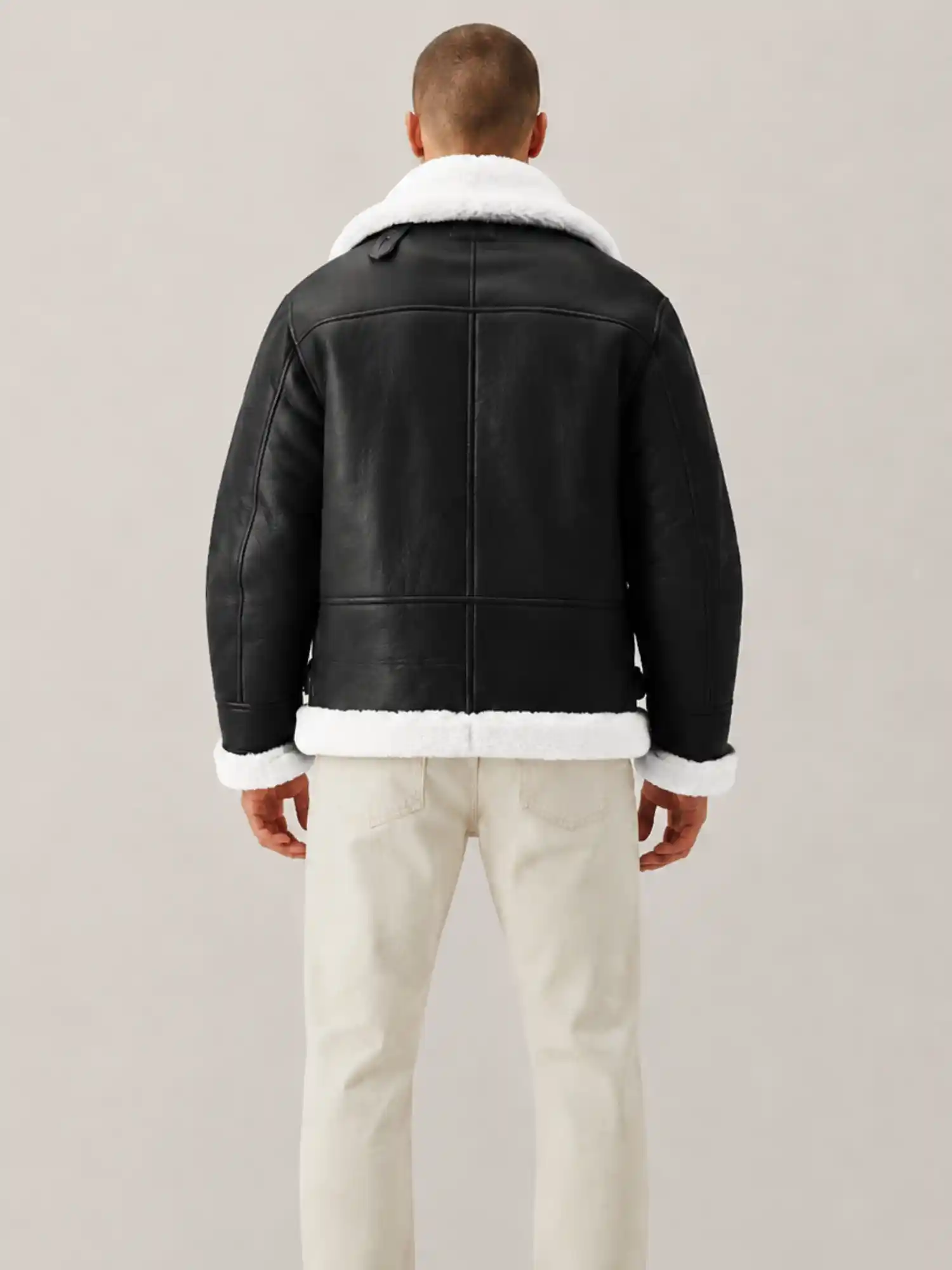 Men's B3 Black White fur Shearling Leather Jacket - Image 2