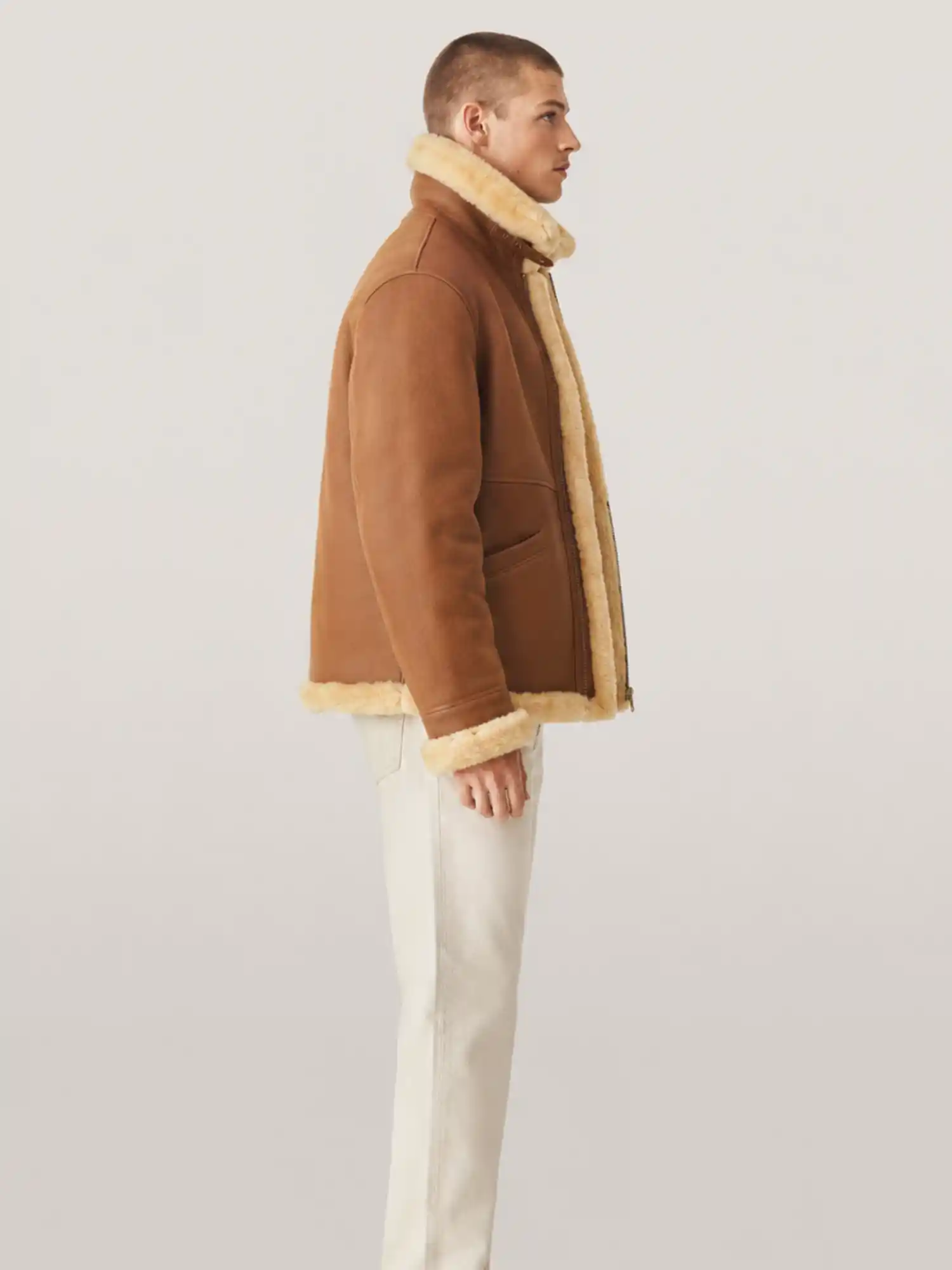 Men's B3 Cognac Brown Shearling Leather Jacket - Image 3