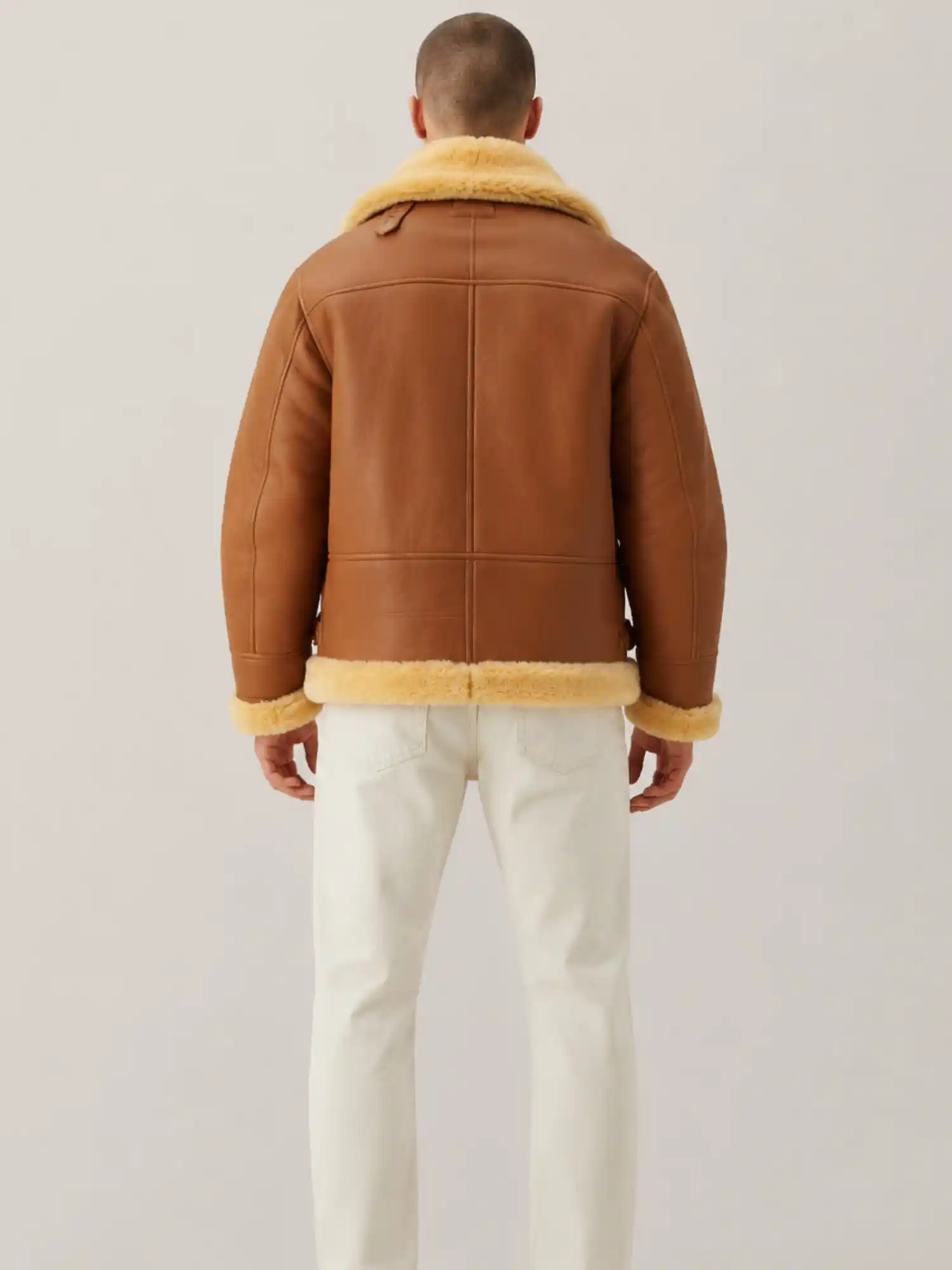 Men's B3 Cognac Brown Shearling Leather Jacket - Image 2