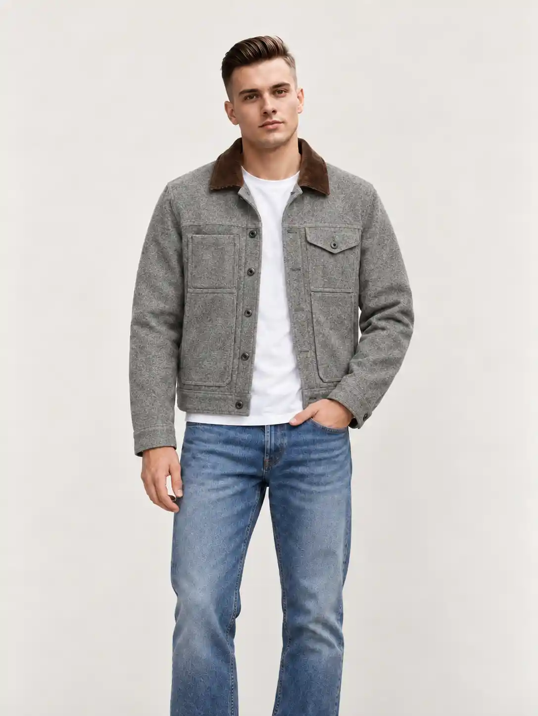 Men's Grey Spokane Insulated Short Cruiser Wool Jacket