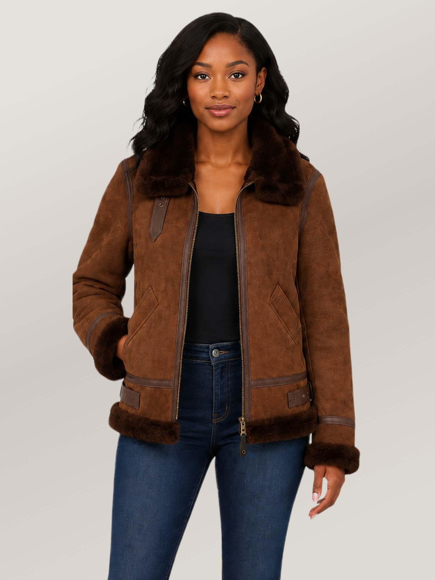 Women's Brown B-3 Suede Bomber Leather Jacket