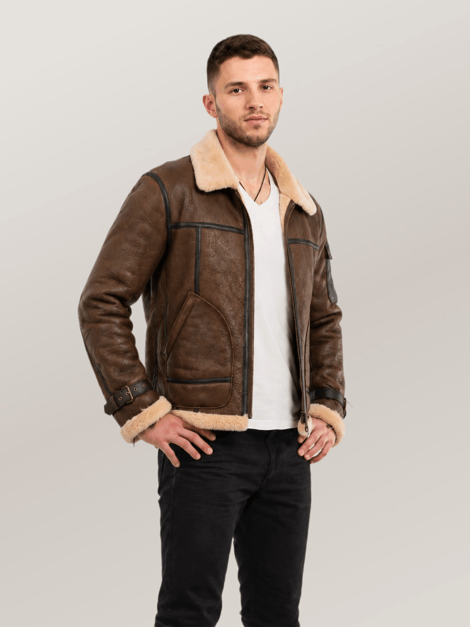 Men's Brown Super Fortress Sheepskin Leather Jacket