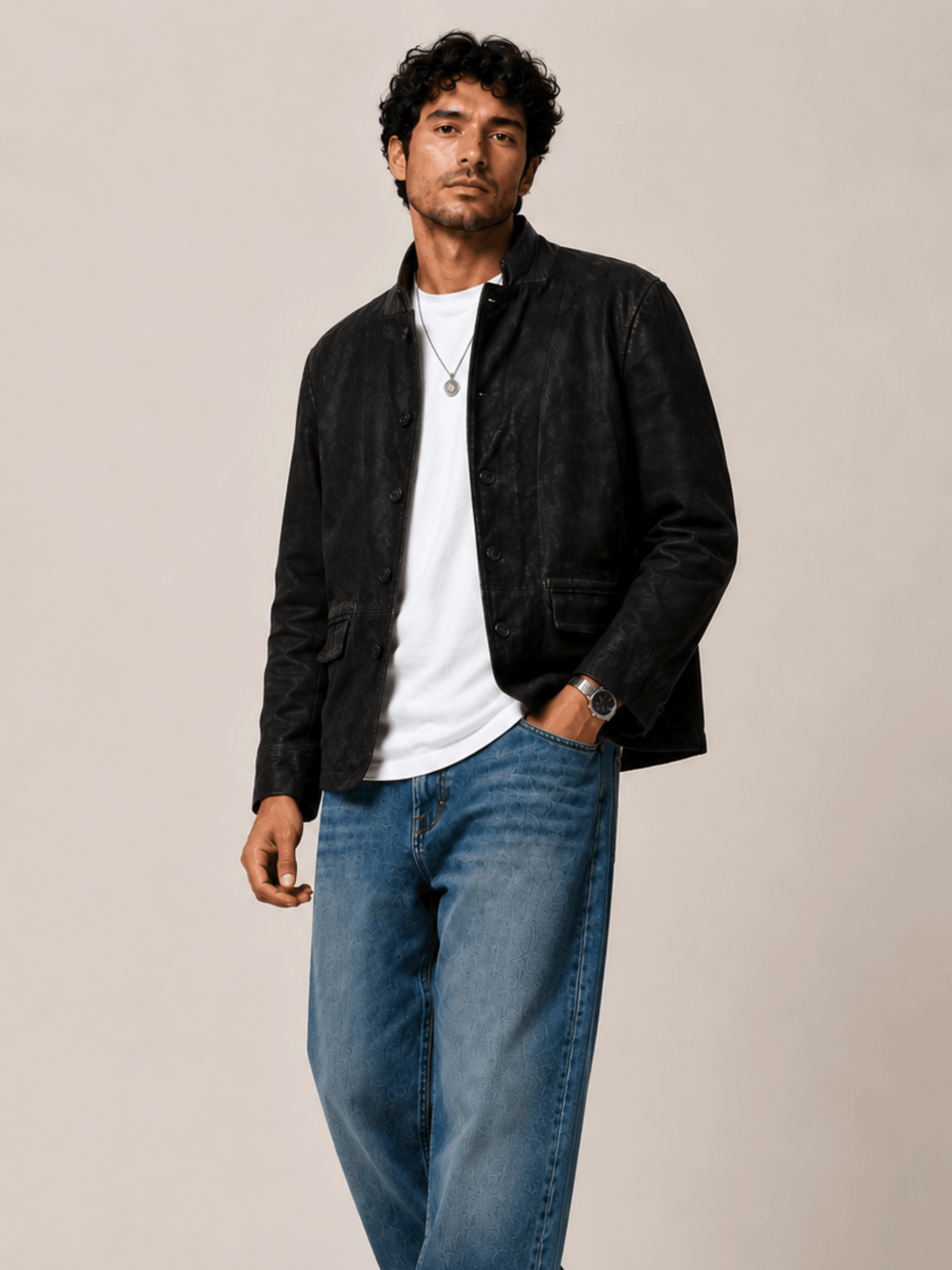 Men's Survey Double Layered Black Suede Blazer - Image 4