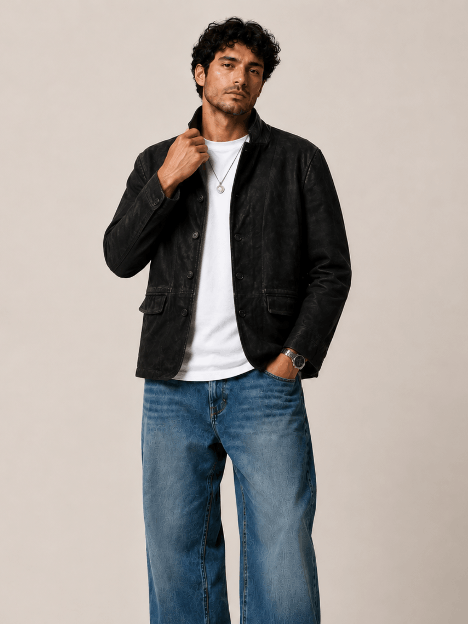 Men's Survey Double Layered Black Suede Blazer - Image 5