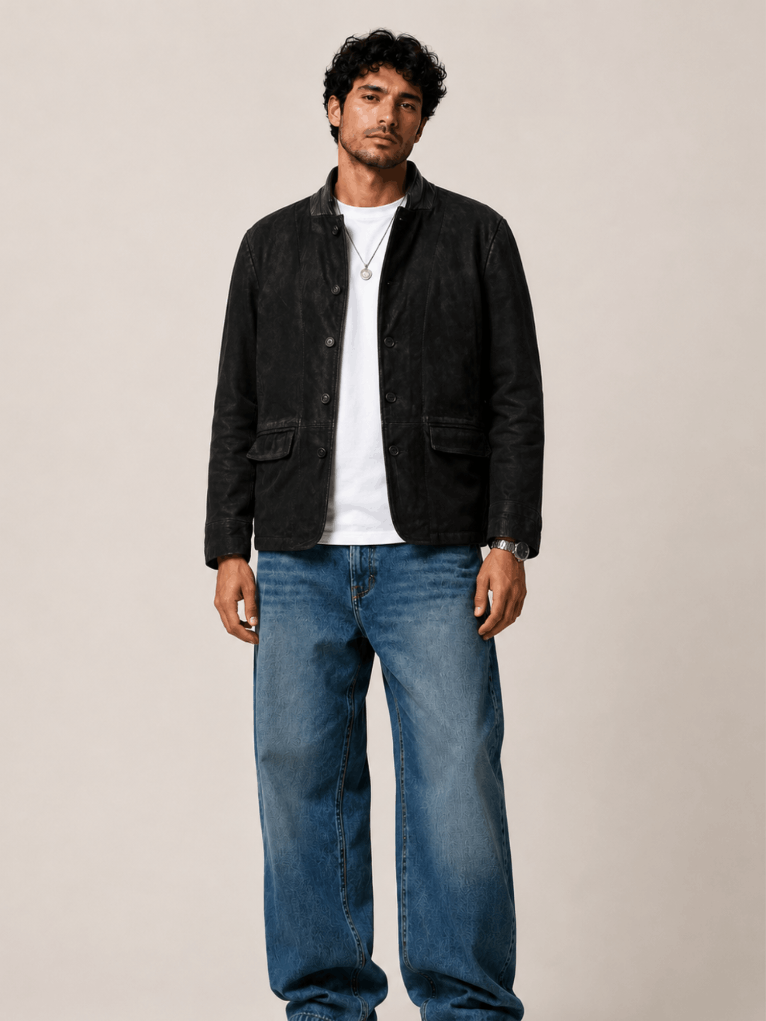 Men's Survey Double Layered Black Suede Blazer