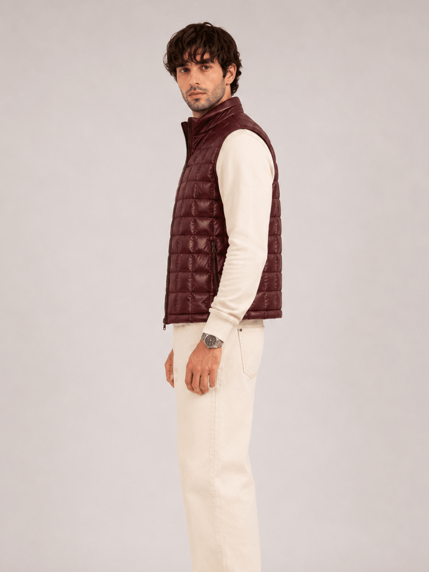 Men's Mahogany Teton Leather Light Down Vest - Image 3