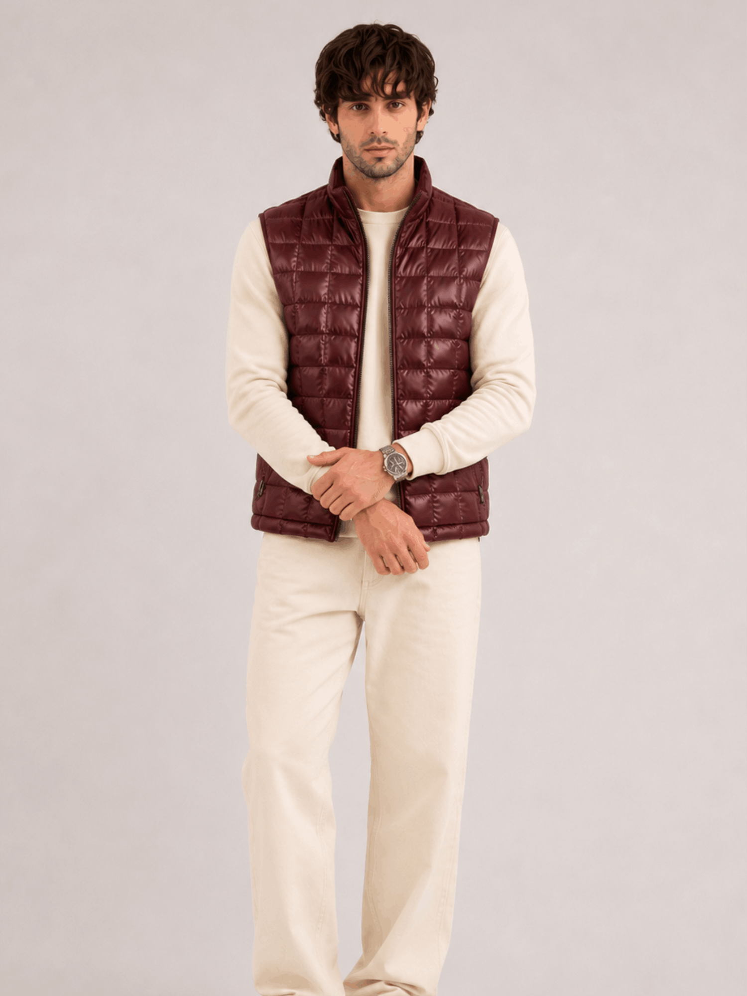 Men's Mahogany Teton Leather Light Down Vest - Image 4