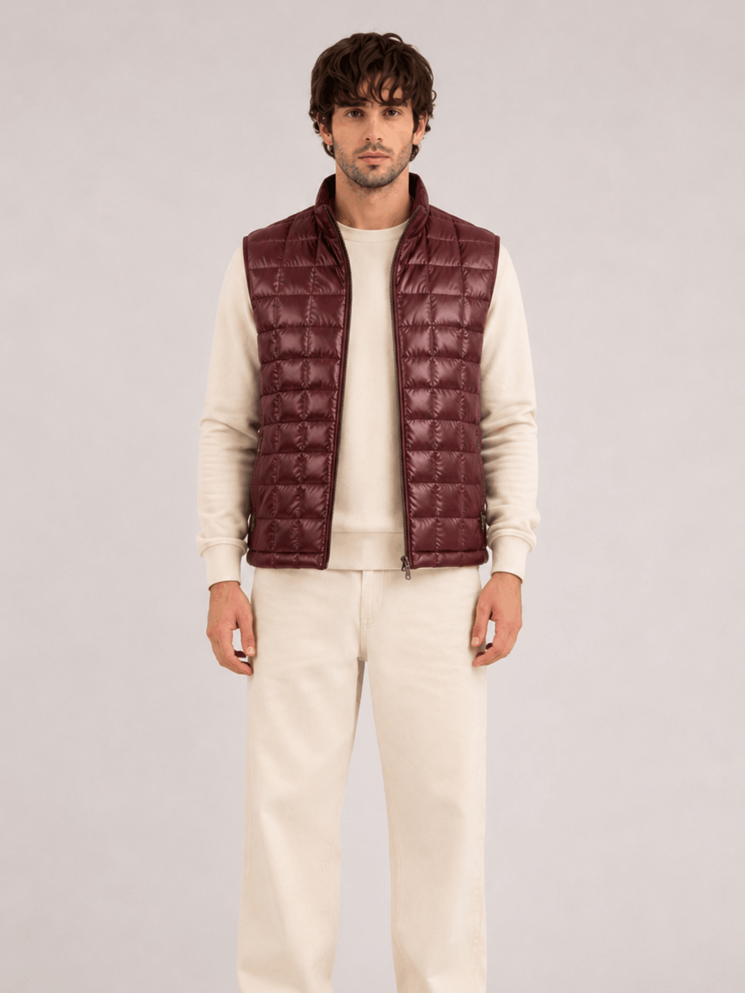 Men's Mahogany Teton Leather Light Down Vest - Image 5