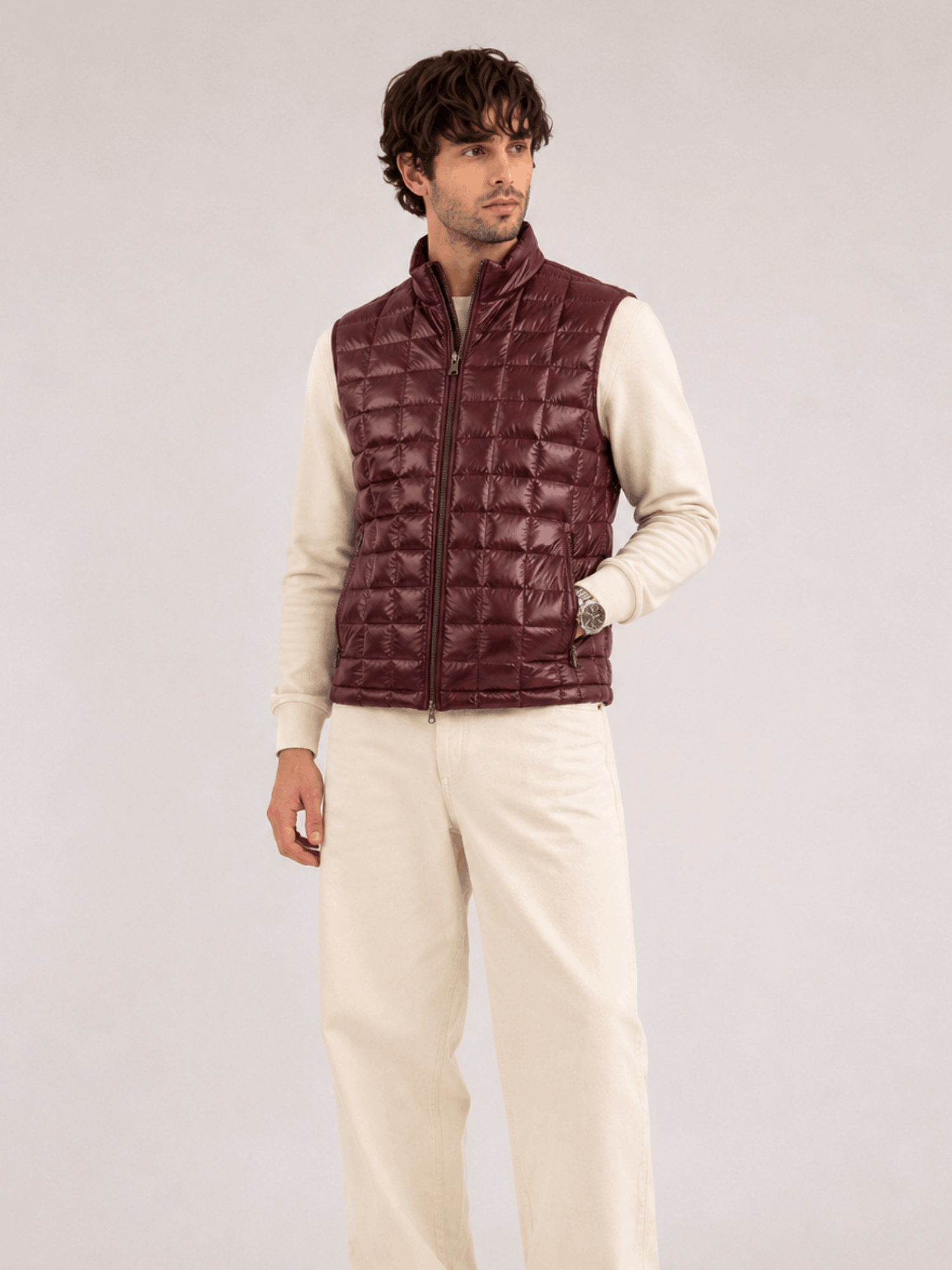 Men's Mahogany Teton Leather Light Down Vest - Image 6