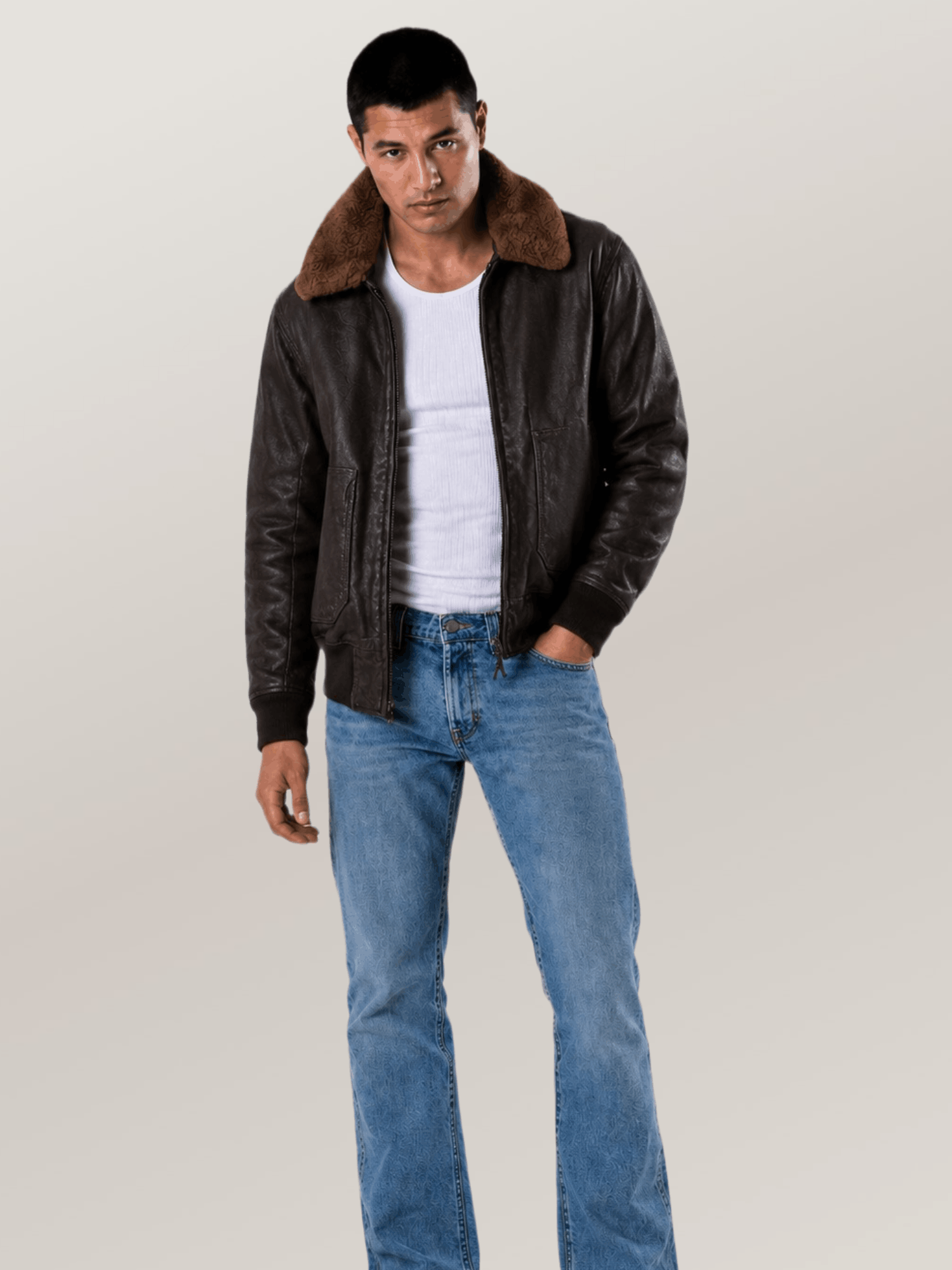 Men's Brown Classic Naval Aviator's Mission Flight Leather Jacket - Image 4