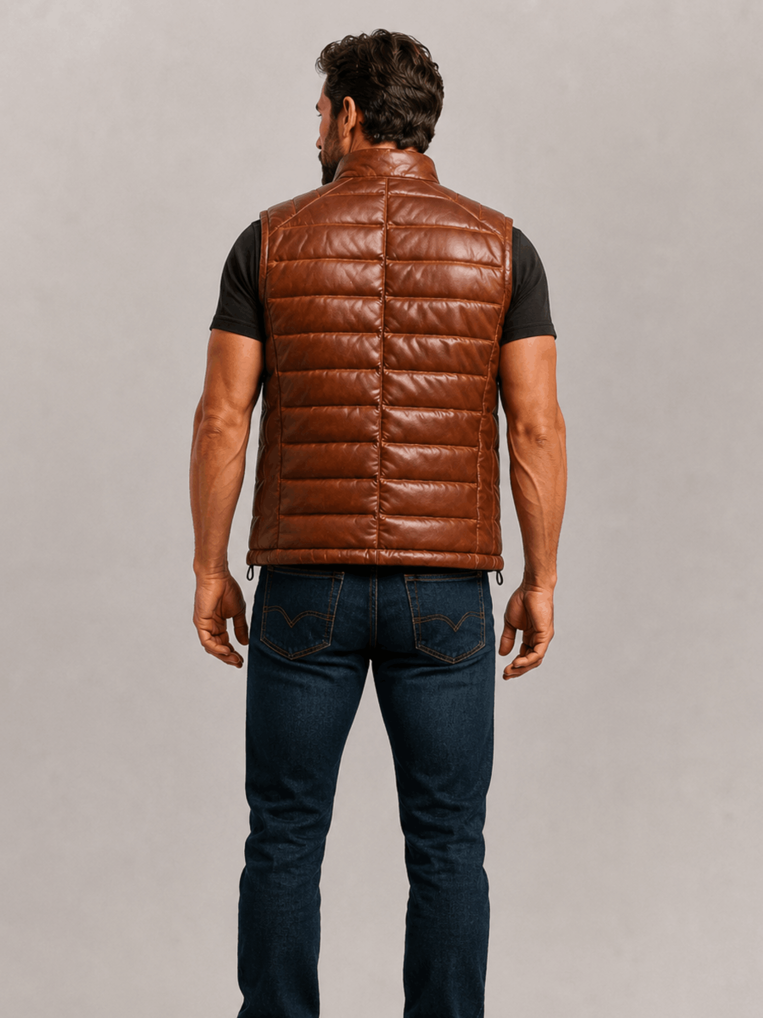 Men's Brown Bridger Leather Down Vest - Image 2