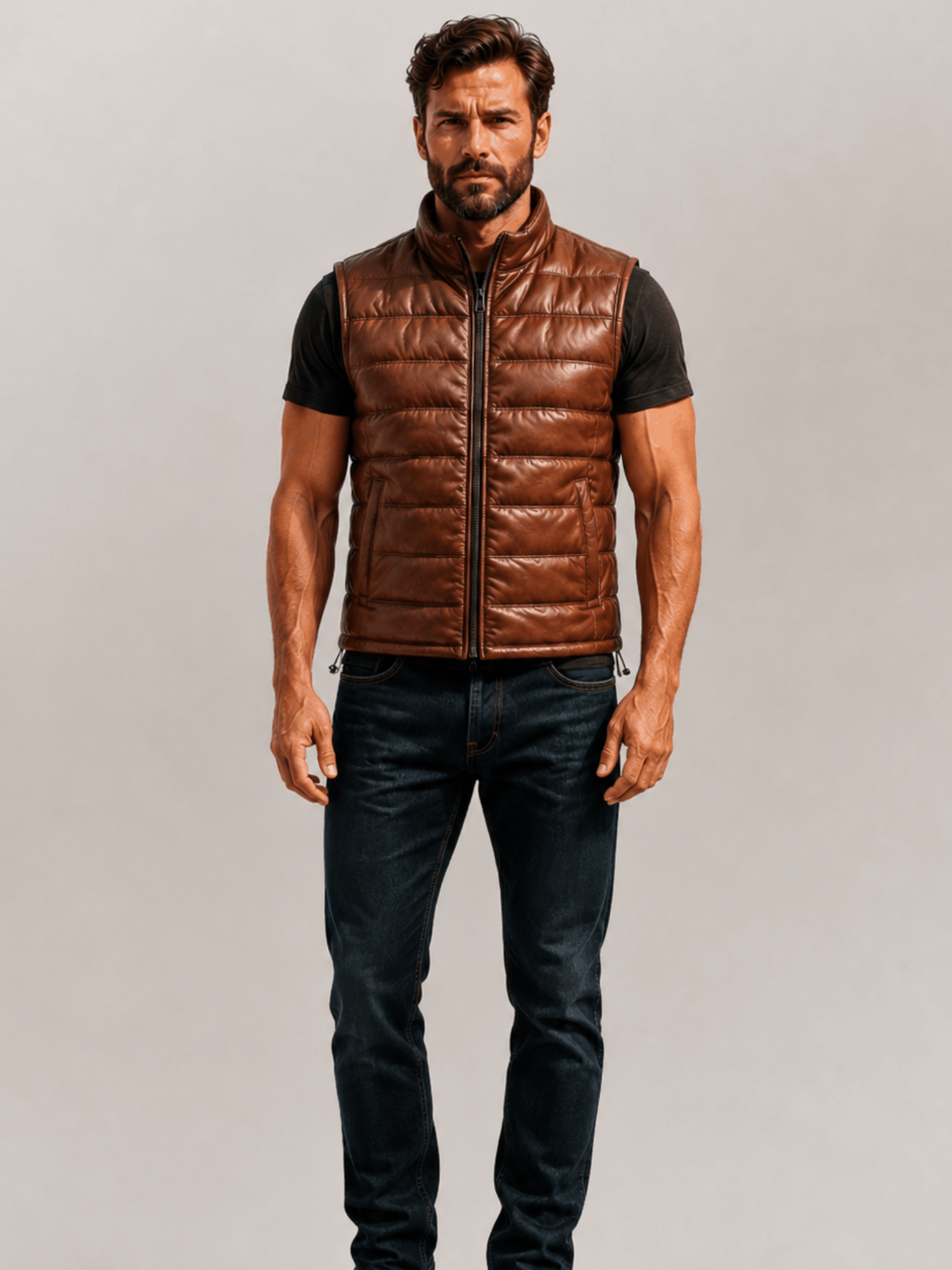 Men's Brown Bridger Leather Down Vest - Image 5