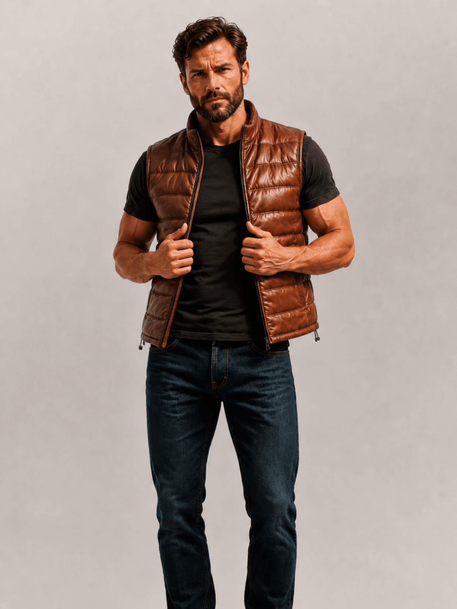 Men's Brown Bridger Leather Down Vest