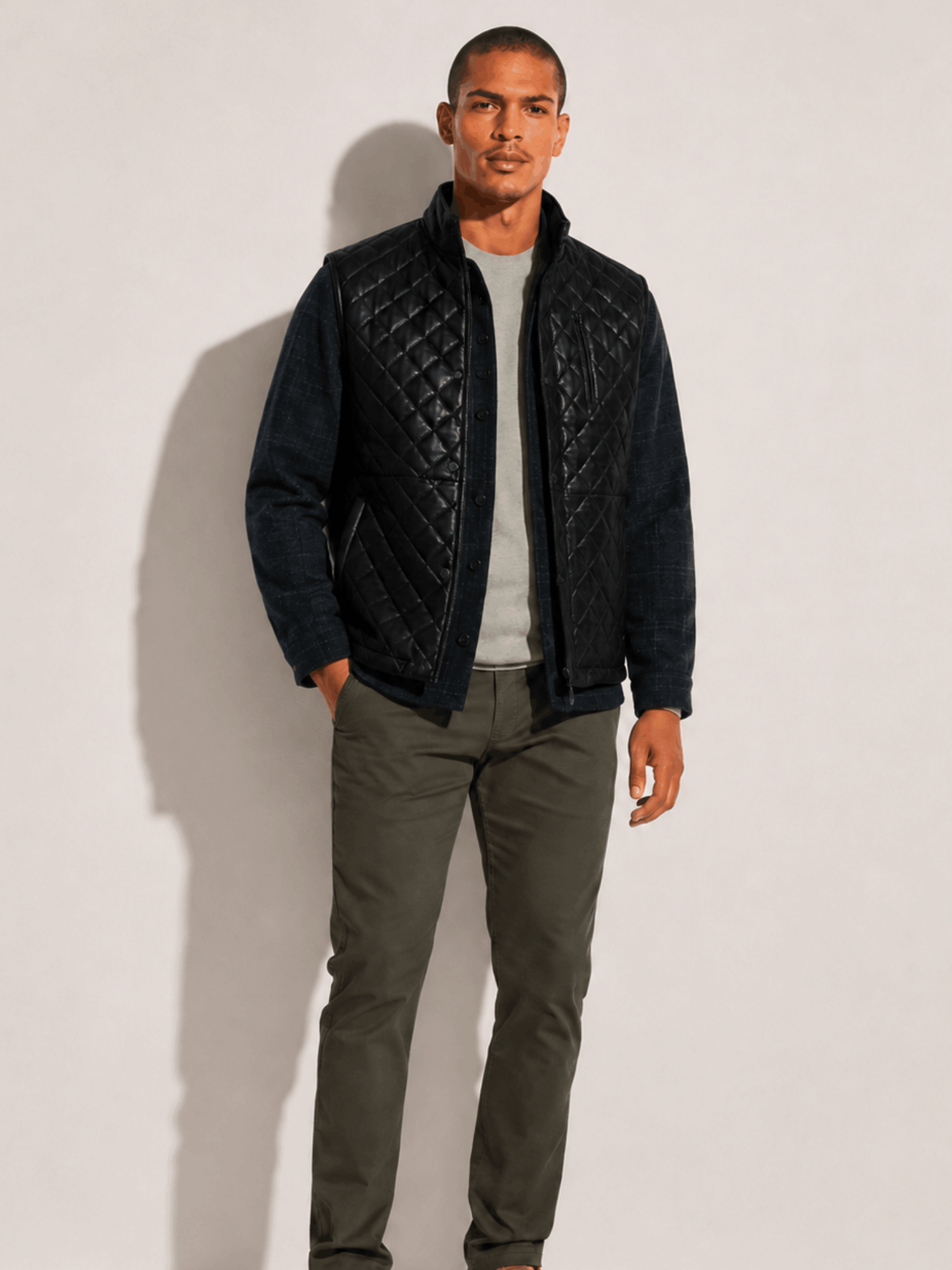 Men's Highlands Quilted Leather Black Vest - Image 3