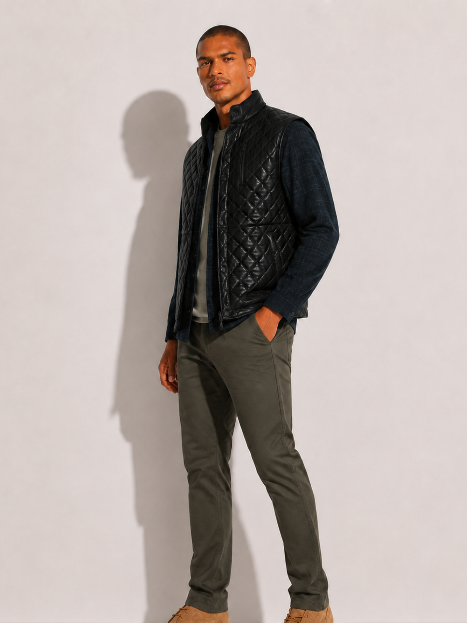 Men's Highlands Quilted Leather Black Vest - Image 5