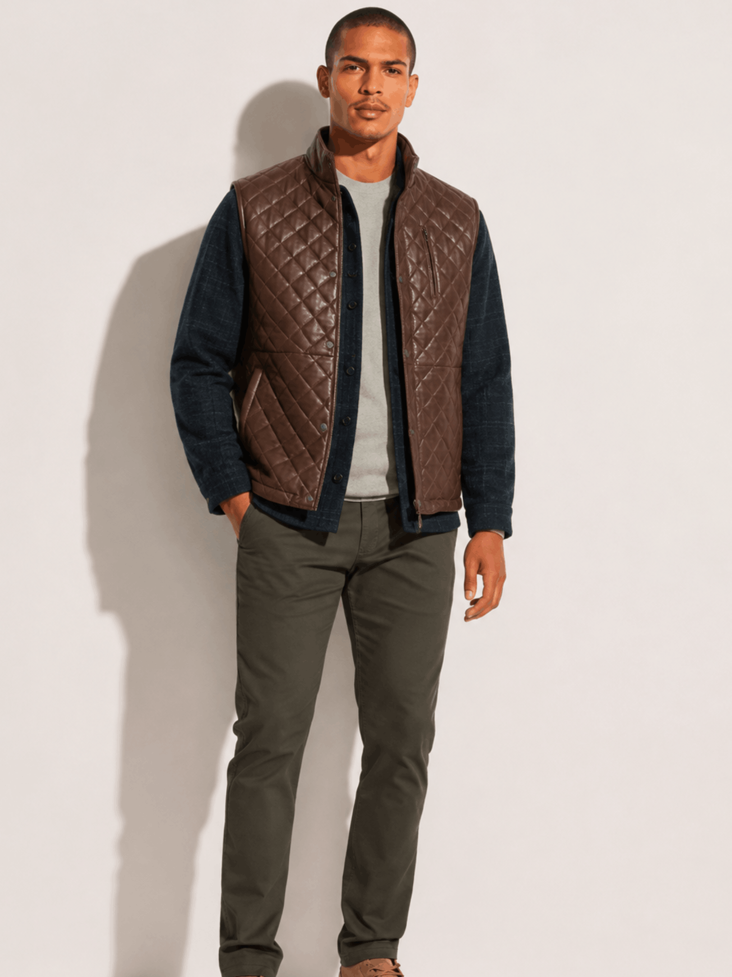 Men's Highlands Quilted Leather Mahogany Brown Vest