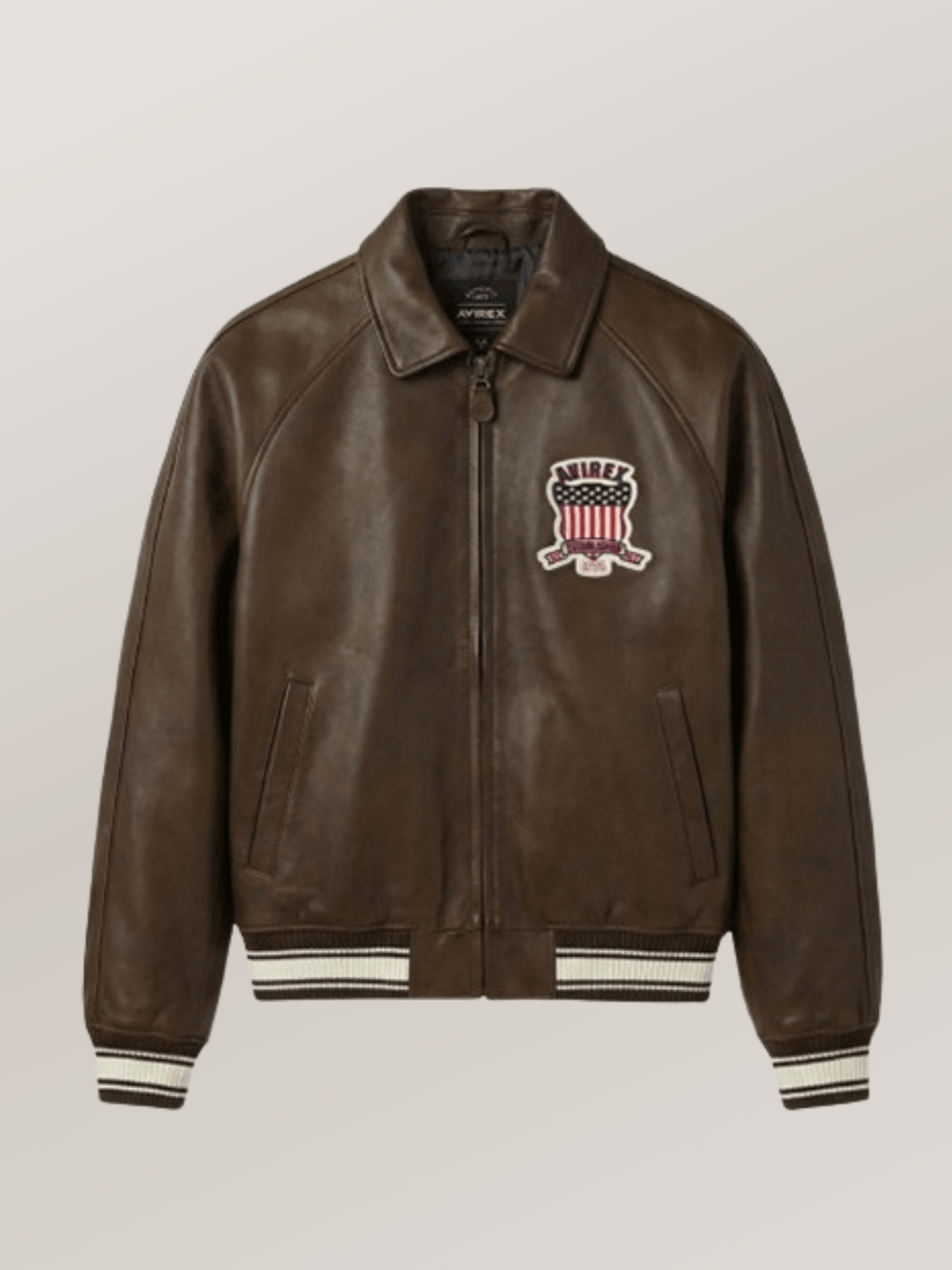 Men’s Avirex Real Leather Jacket Brown Flight Bomber American Varsity