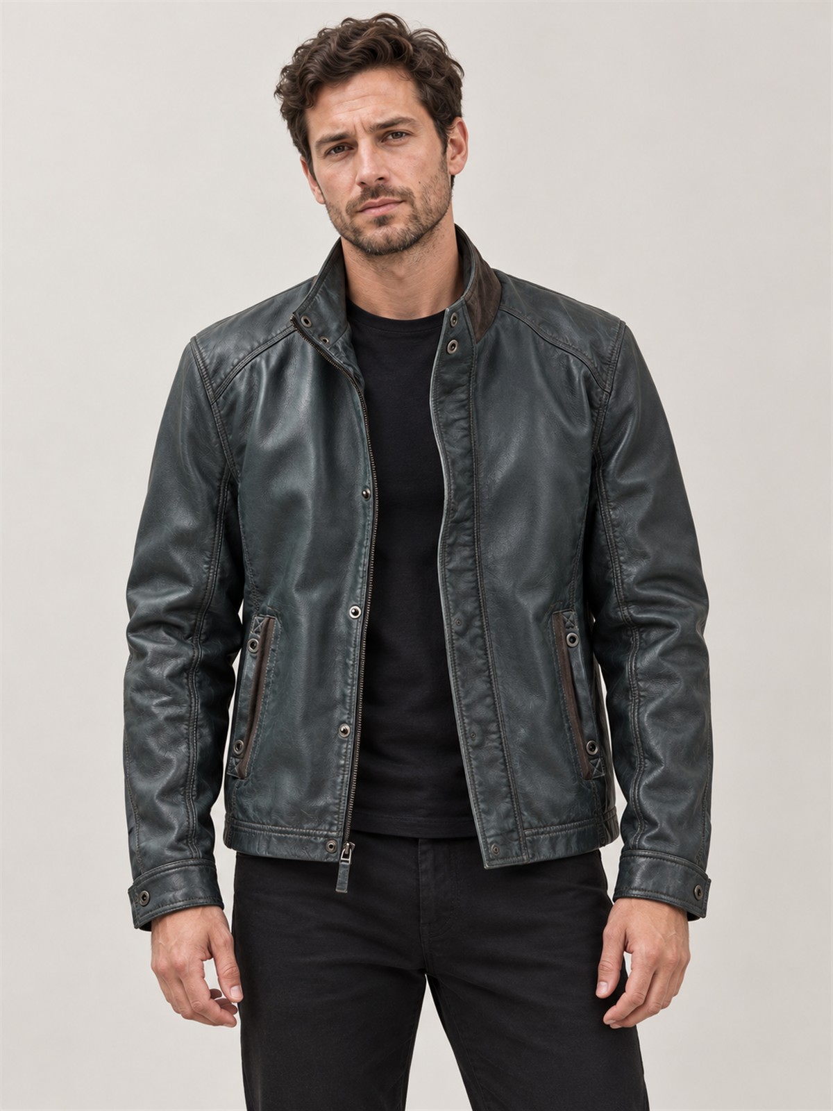 Men's Slate Leather Bomber Jacket