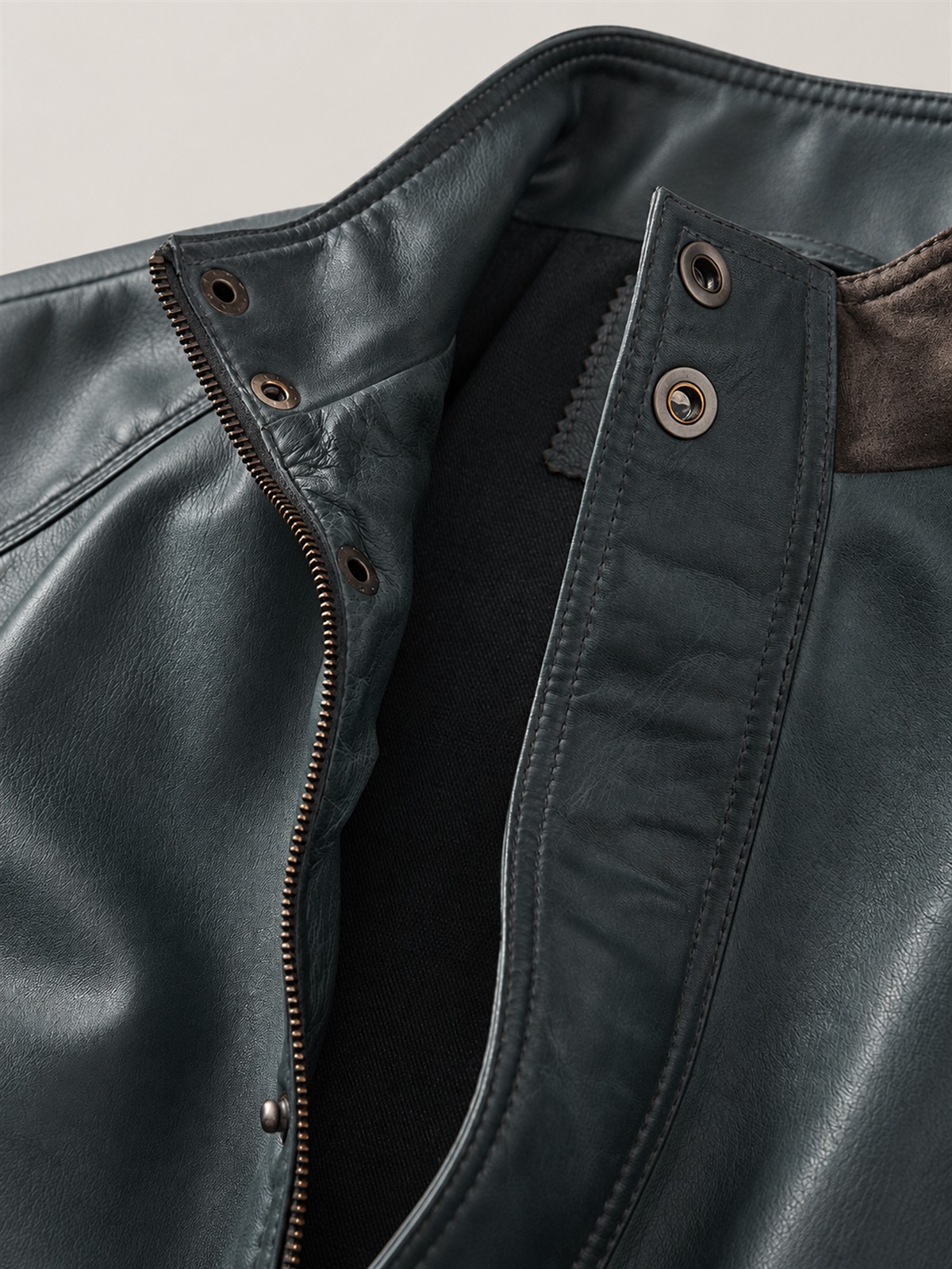 Men's Slate Leather Bomber Jacket - Image 5