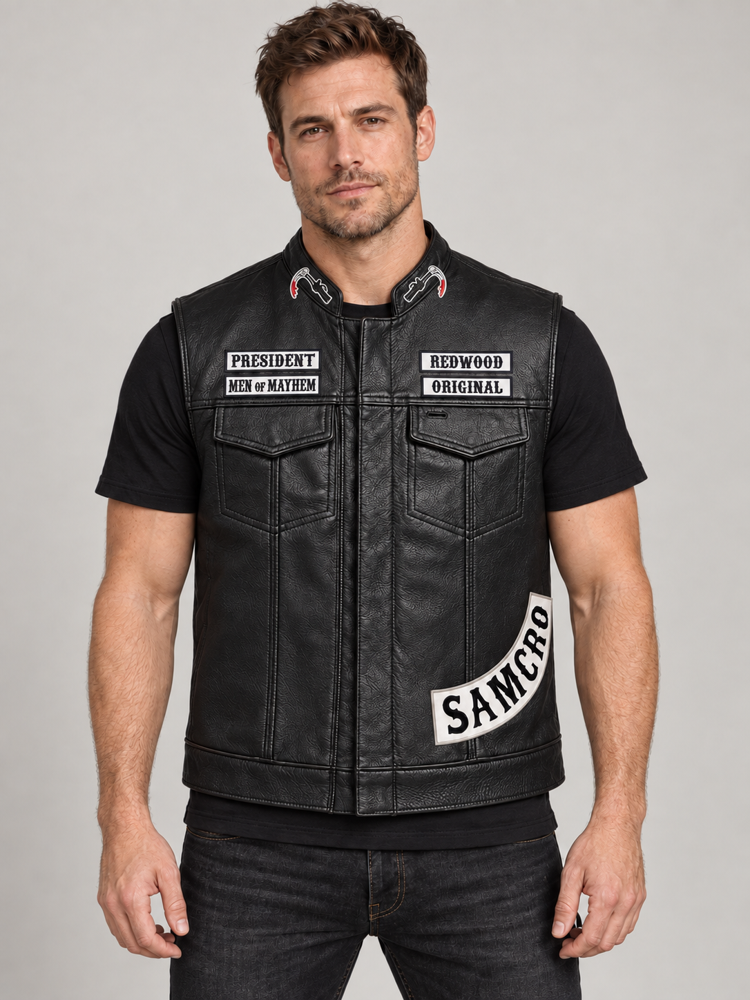 Men's SAMCRO Halloween Black Biker Vest - Image 4