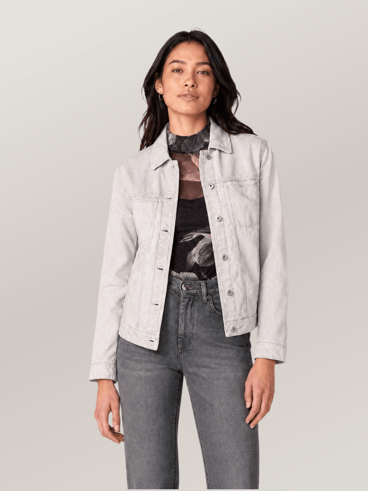 Women's White Addison Leather Denim Jacket